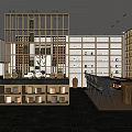 Modern Retail Store Interior With Wooden Grid Partition Bookshelves And Display Counter