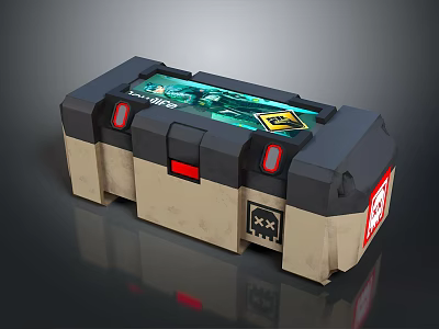 Modern Household Storage Box With Black And Beige Design Red Accents And Labels 3d model