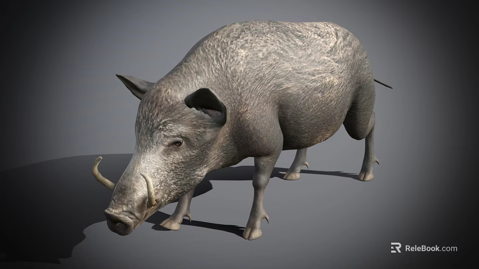 Realistic Wild Boar With Rough Gray Fur And Prominent Tusks Standing 3d model 