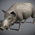 Realistic Wild Boar With Rough Gray Fur And Prominent Tusks Standing