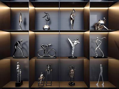 Modern sculpture metal figure sculpture ornaments 3d model