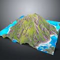 Picturesque Island Landscape Featuring Green Mountains Blue Ocean And Lush Vegetation