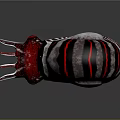 Nautilus With Red And Black Striped Spiral Shell Red Eyes And Tentacles On Gray Background