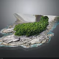 Natural Landscape Model With Green Vegetation Water And Rocky Terrain