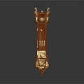 Ornate Tall Bookcase With Carved Wooden Design And Gold Decorative Accents