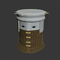 Cylindrical Decorative Component With Shiny Metallic Top And Textured Brown Leather Base