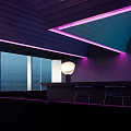 Modern Hotel Lobby With Stylish Purple Neon Lights And Sleek Integrated Bar Lounge Design