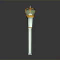 Decorative Weapon Torch With Golden Top Green Gemstone White Long Pole And Yellow Bottom Ring