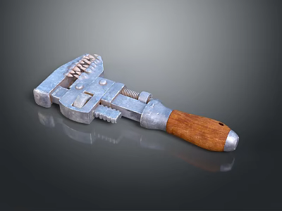 Adjustable Heavy Duty Hardware Wrench With Metal Body And Wooden Handle 3d model