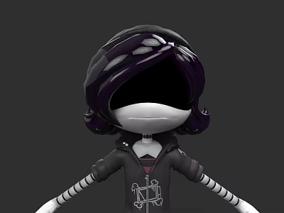 Stylish Cartoon Character With Purple Hair Black Hoodie Skeleton Pattern And Striped Sleeves 3d model
