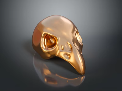 Golden Bird Skull Organ With Beak And Eye Socket Features 3d model