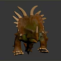 Realistic Ceratopsian Dinosaur Model With Green Orange Skin Spiked Back And Horned Head