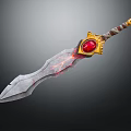 Fantasy Sword With Red Glowing Blade And Golden Hilt Red Gemstone
