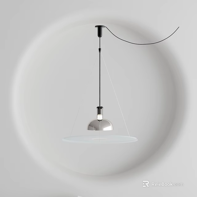 Modern Pendant Light with Silver Bulb and White Circular Base for Interior Design 3d model