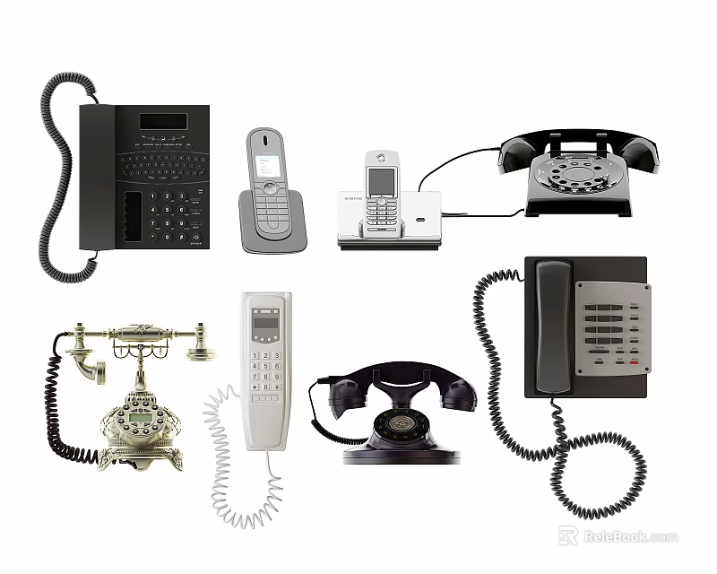 Various Vintage And Modern Telephones Collection For Communication Devices 3d model 