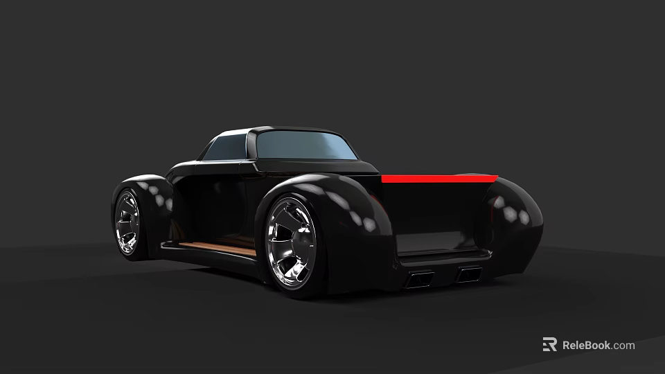 Black Modern Retro Style Pickup Truck With Large Silver Wheels And Red Accent 3d model 