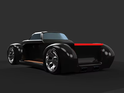 Black Modern Retro Style Pickup Truck With Large Silver Wheels And Red Accent 3d model