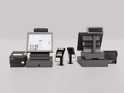 Commercial Retail Equipment Including Cash Registers POS Terminals And Printers 3d model