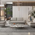 Modern Living Room Interior With Sofas And Marble Coffee Table 3d model