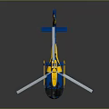 Modern Blue And Yellow Helicopter With Rotors And Shiny Reflective Surface Design
