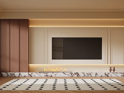 Elegant Modern TV Wall Design With Wooden Panels White Surface And LED Strip Lighting 3d model