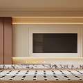 Elegant Modern TV Wall Design With Wooden Panels White Surface And LED Strip Lighting