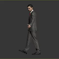 A Man In Gray Suit With Red Tie Extending Arm Against Dark Background 3d model
