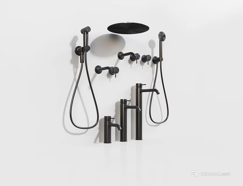 Modern Black Shower System Design With Handheld Overhead And Wall Mounted Fixtures 3d model 