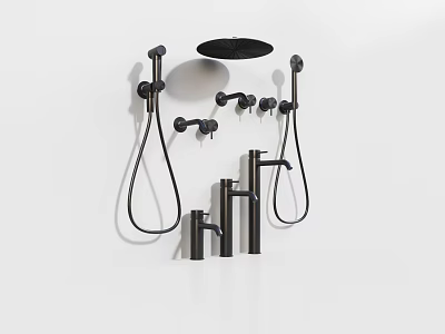 Modern Black Shower System Design With Handheld Overhead And Wall Mounted Fixtures 3d model