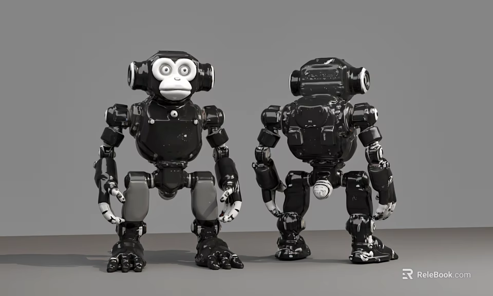 Smart Robot Monkey Shaped Black Mechanical Structure Front And Back Views 3d model 