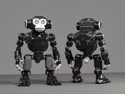 Smart Robot Monkey Shaped Black Mechanical Structure Front And Back Views 3d model