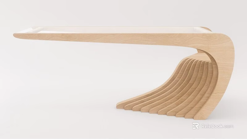 Modern Wooden Tea Table And Chairs With Curved Legs And Natural Grain Design 3d model 