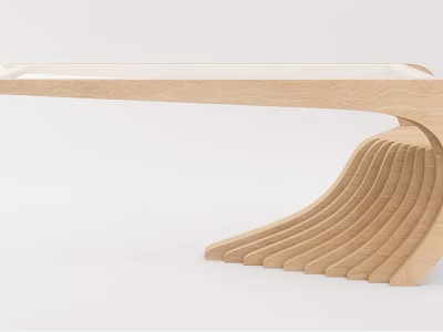 Modern Wooden Tea Table And Chairs With Curved Legs And Natural Grain Design 3d model