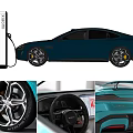Blue Sleek Electric Sports Car Charging At Modern Charging Station With Aerodynamic Design