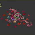 Red Heart Shaped Box With Chocolates And Pink Ribbon Surrounded By Rose Petals