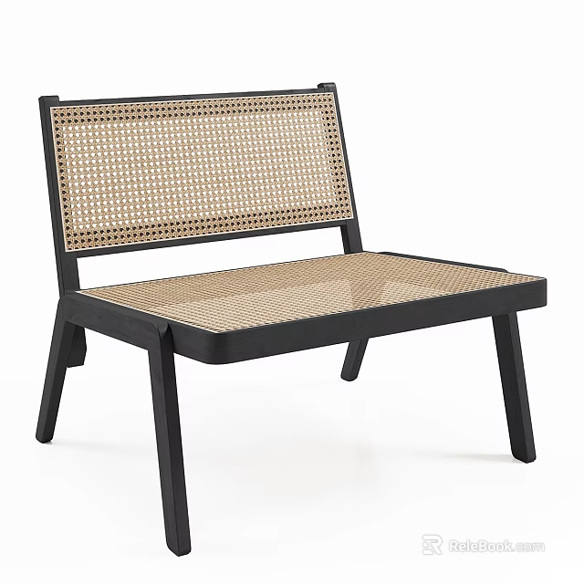 Modern Rattan Lounge Chair With Black Wooden Frame And Minimalist Design 3d model 