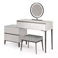Modern Dressing Table Interior Design With Round Mirror Drawer Cabinet And Stool 3d model