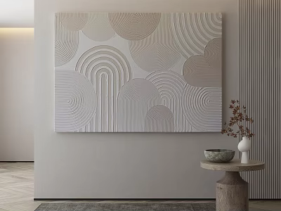 Abstract Wall Art In Modern Interior With Side Table Vase Bowl 3d model