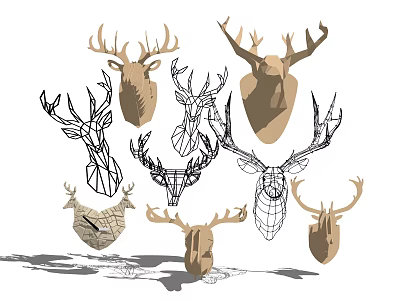 Stylish Deer Head Wall Decor with Geometric Lines 3D Shapes and Various Designs 3d model