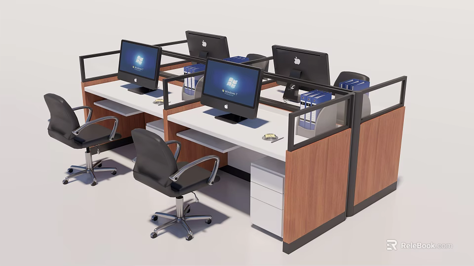 Modern Office Workstation Cubicles With Multiple Desks Computers And Ergonomic Chairs 3d model