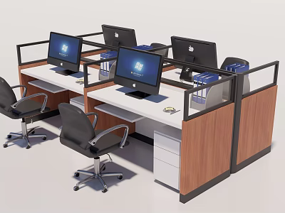 Modern Office Workstation Cubicles With Multiple Desks Computers And Ergonomic Chairs 3d model