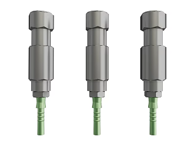 Three Durable Automotive Cylindrical Parts With Green Connectors And Threaded Ends 3d model