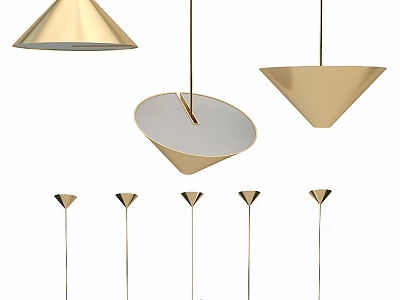 Various Modern Gold Chandeliers Showcasing Conical Circular Design Styles 3d model