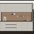 Modern Kitchen Sideboard With White Cabinets Wooden Countertop And Storage Drawers