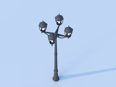 Outdoor Lamp Post With Four Lantern Heads Traditional Black Design For Garden Decor 3d model