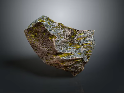 Natural Wood And Stone Decorative Piece With Irregular Shape Green Moss And Organic Surface Texture 3d model