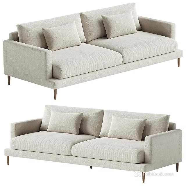 Modern Light Colored Two Seater Sofa With Cushions And Wooden Legs 3d model 