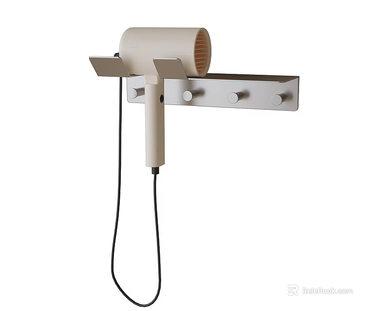 Smart Hair Dryer With Wall Mounted Holder And Modern White Design 3d model 