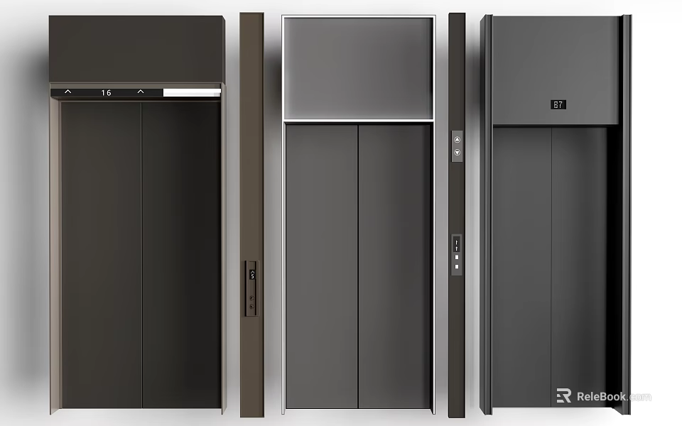 Modern Hotel Elevator Lobby With Dark Metallic Doors And Sleek Design 3d model 