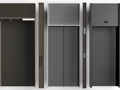 Modern Hotel Elevator Lobby With Dark Metallic Doors And Sleek Design 3d model